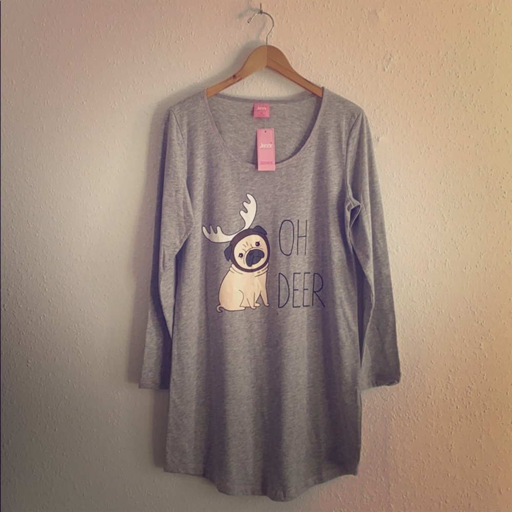 NWT Oh Deer Pug Pajama PJ Dress Shirt in Gray